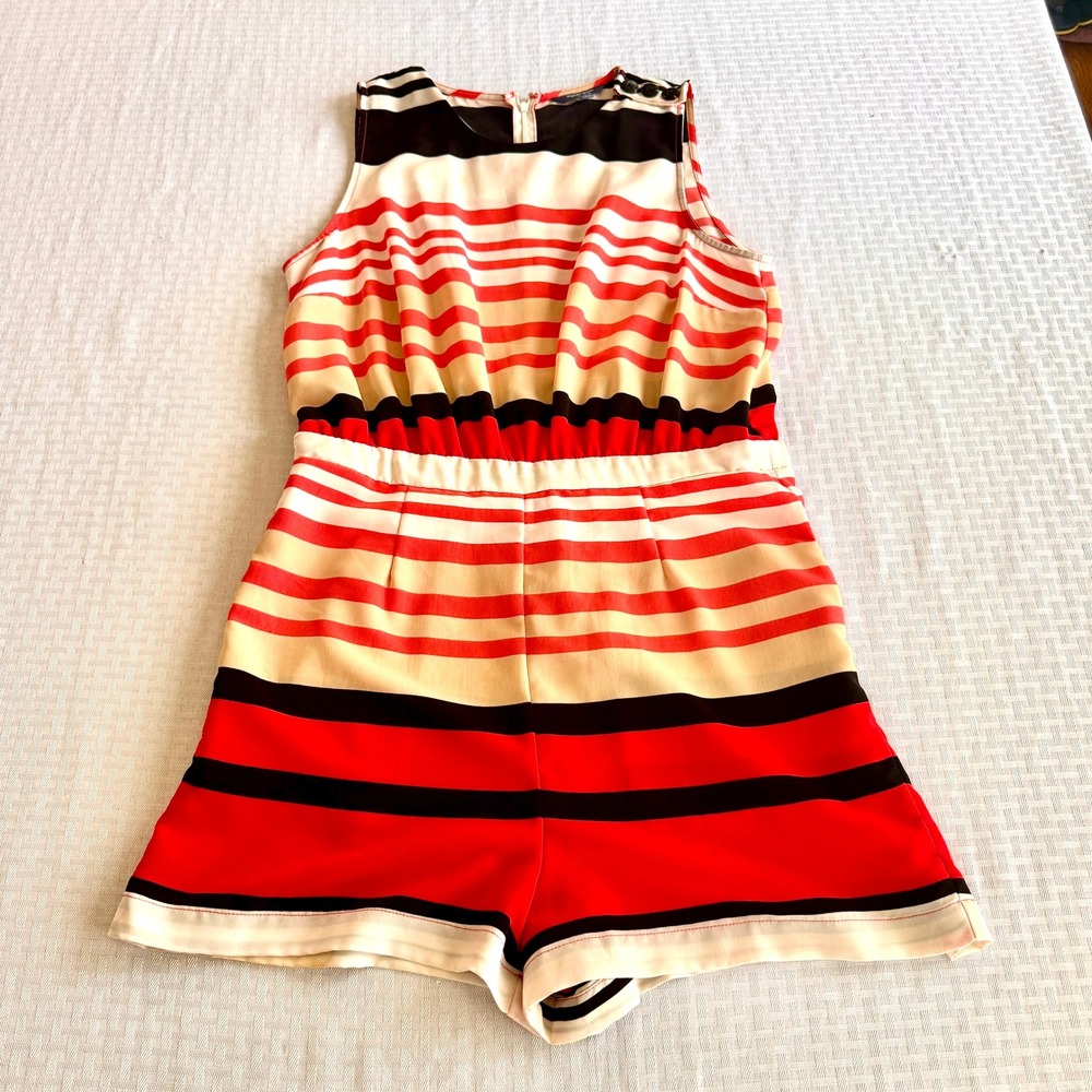 Peter Som for DesigNation Striped Sleeveless Romper Red Black Cream Size‎ 10